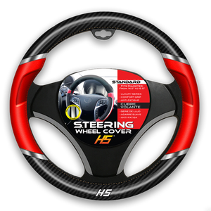 Steering Wheel Cover Red / Chrome Inserts / Carbon Fiber With Comfort Grip