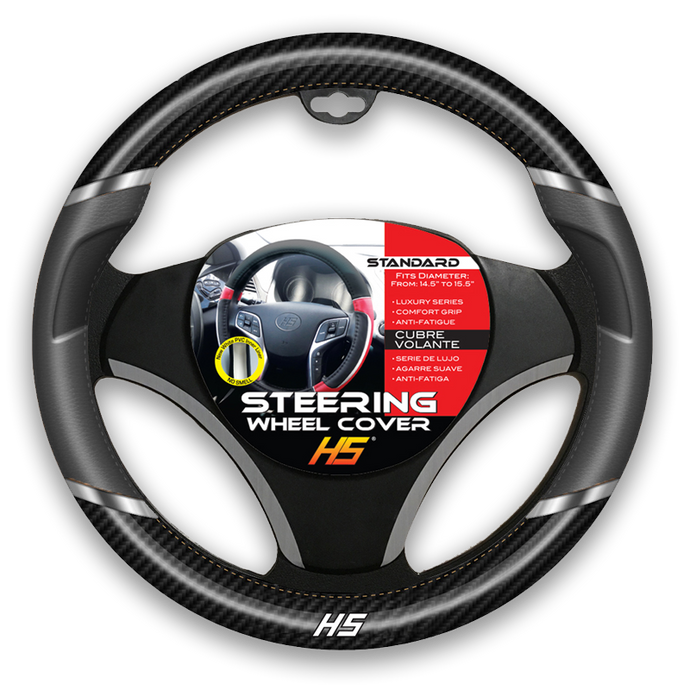 Steering Wheel Cover Grey / Chrome Inserts / Carbon Fiber With Comfort Grip