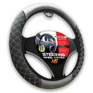 Steering Wheel Cover Diamond Style In Black / White Stitching With Comfort Grip