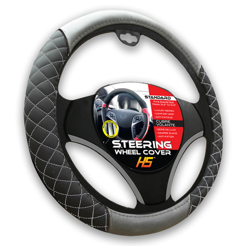 Steering Wheel Cover Diamond Style In Black / Grey Stitching With Comfort Grip 35.685