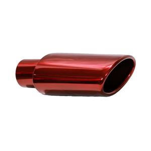 Exhaust Muffler Tip Rolled Edge Oval Slant Cut In Chrome Red Tip  4 3/4" X 3 1/2" X 9" X 2 1/2" ID T820RD