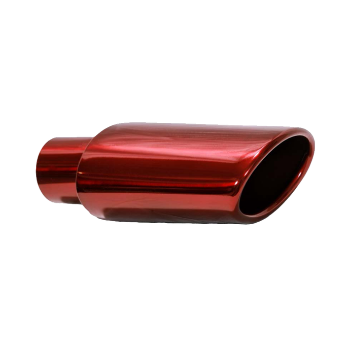 Exhaust Muffler Tip Rolled Edge Oval Slant Cut In Chrome Red Tip  4 3/4
